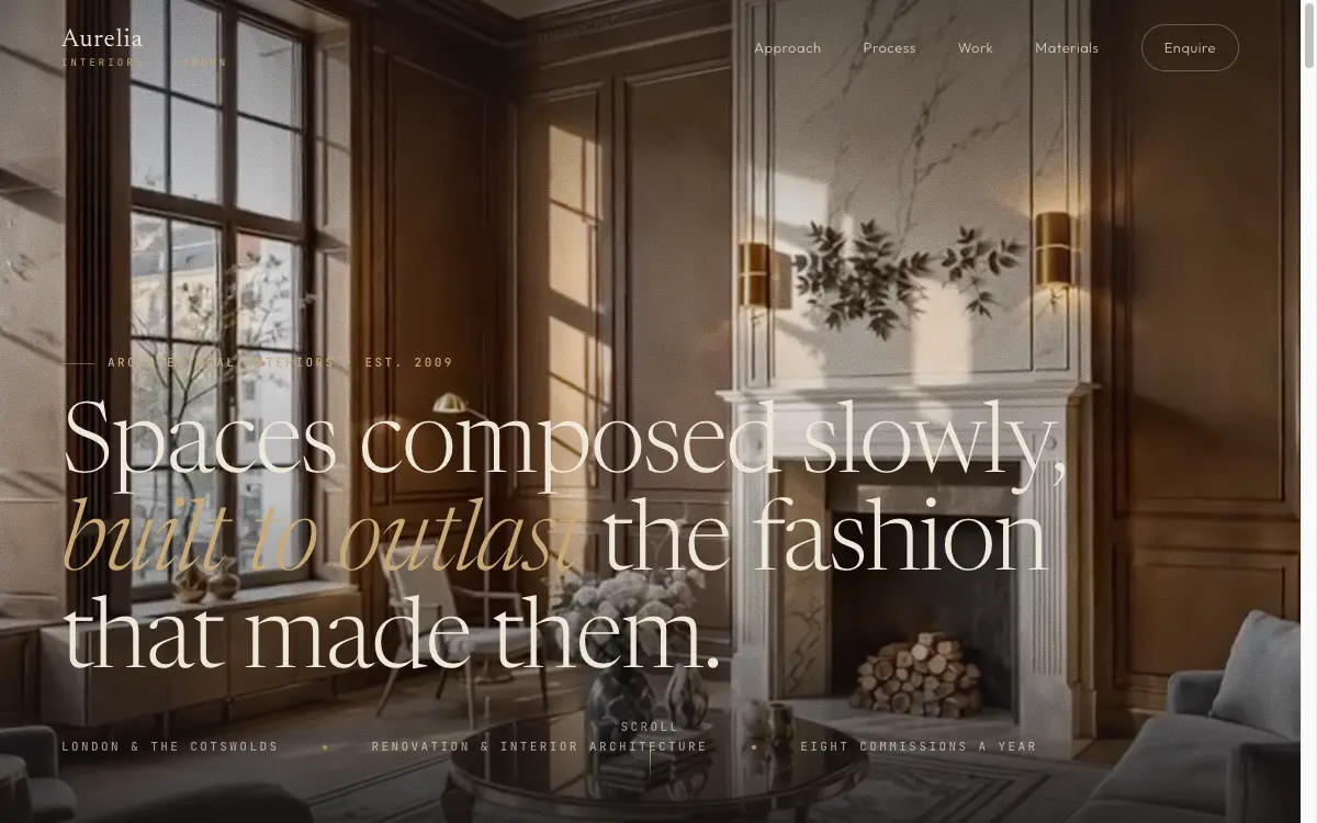 Aurelia Interiors website - architectural interiors homepage